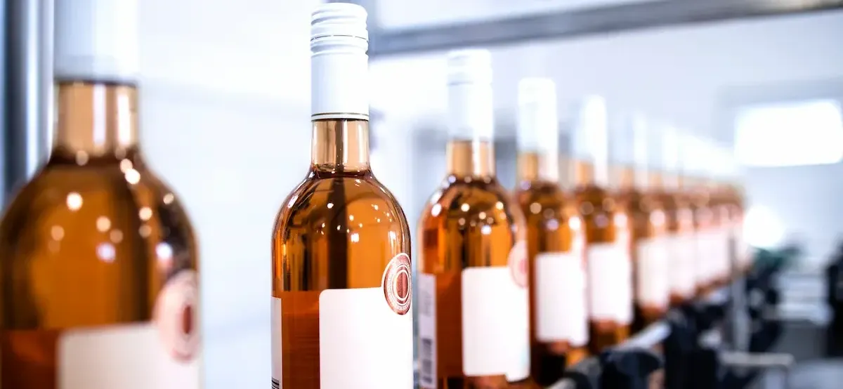 Intérieur d'un entrepôt à température contrôlée avec des bouteilles de vin, pour la logistique aux États-Unis